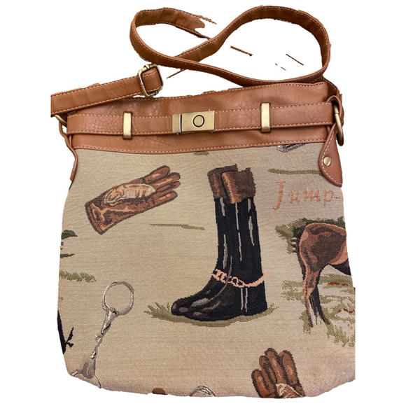Signare Beige Brown Horse Print Crossbody Bag - Picture 1 of 4